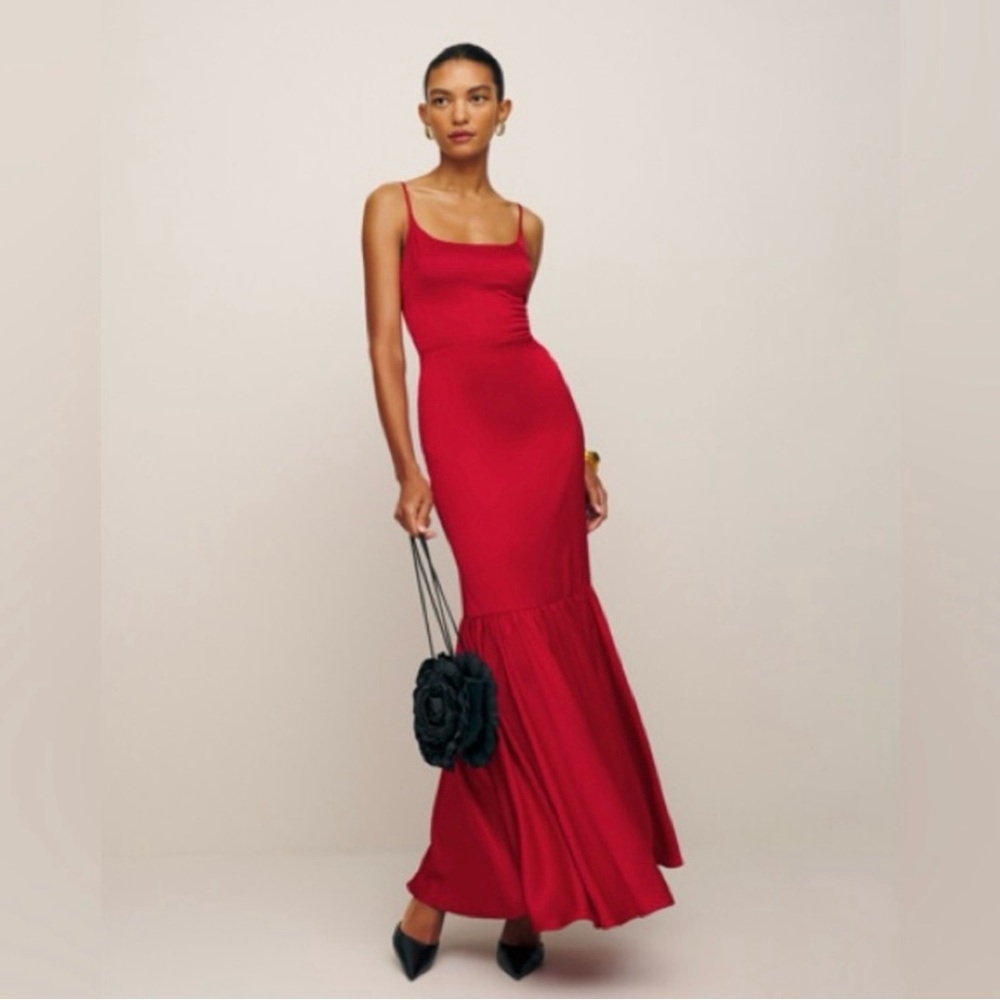 Reformation Red Satin Maxi Dress